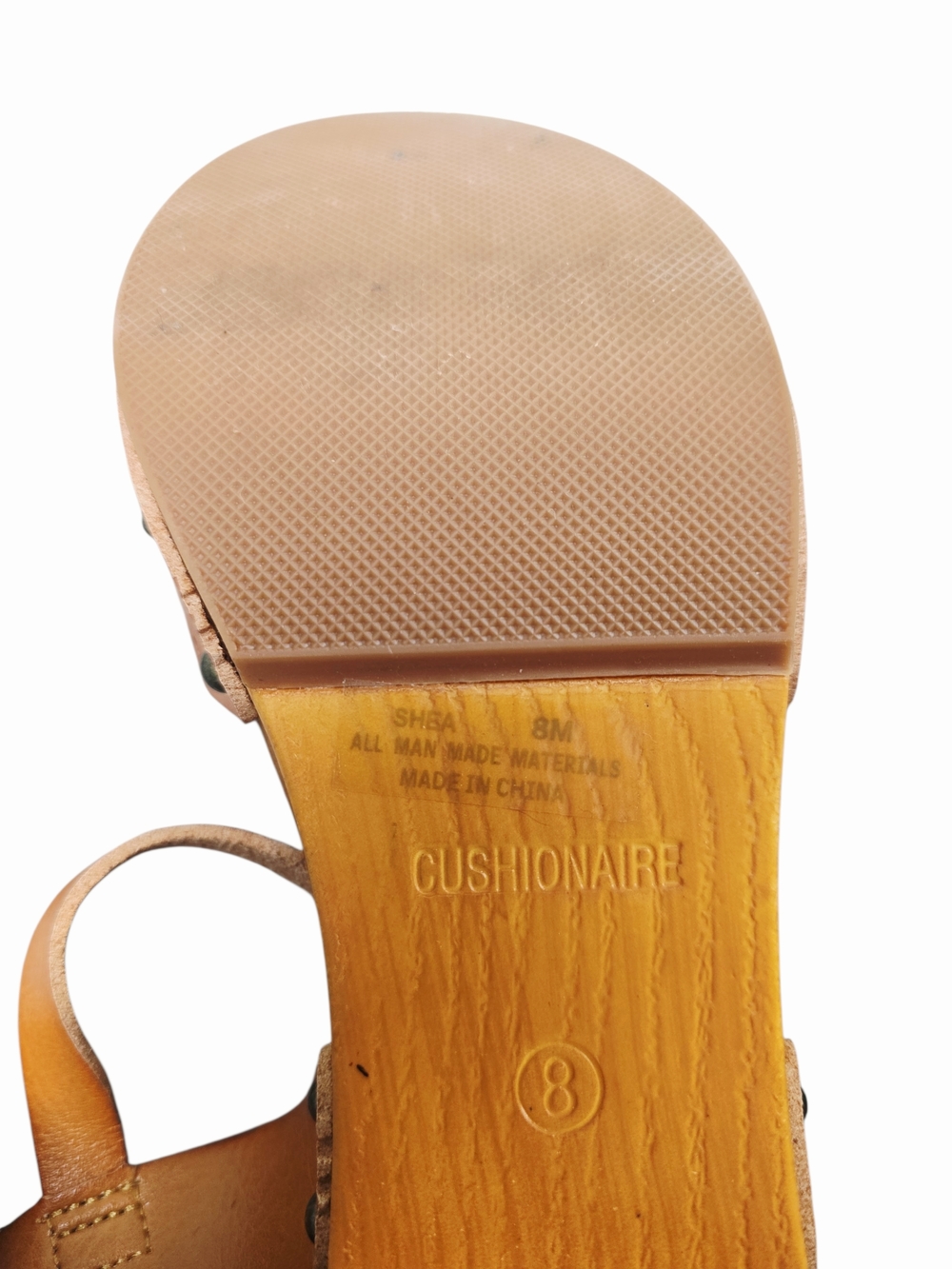 Women's Tan Woodgrain Look Laser-Cut Block Heel Sandals with Ankle Strap - Picture 12 of 16